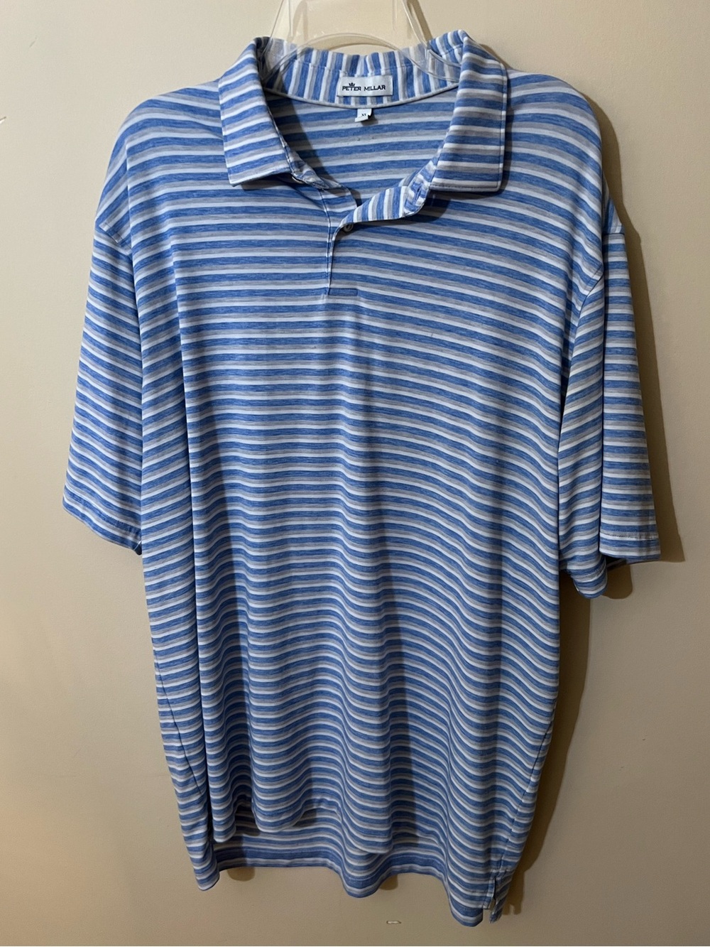 Peter Millar Polo Shirt Mens XL Blue Gray White Striped Stretch Golf